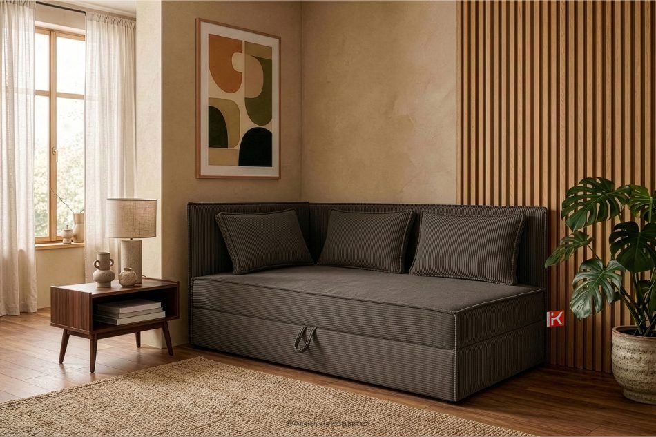 ROTI Boxspringbett 90 cm für Jugendliche mit Rückenlehne aus braunem Kordstoff braun - Foto 12