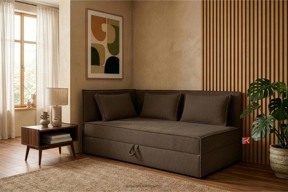 ROTI Boxspringbett 90 cm mit Rückenlehne aus dunkelbraunem Kordstoff dunkelbraun - Foto 12