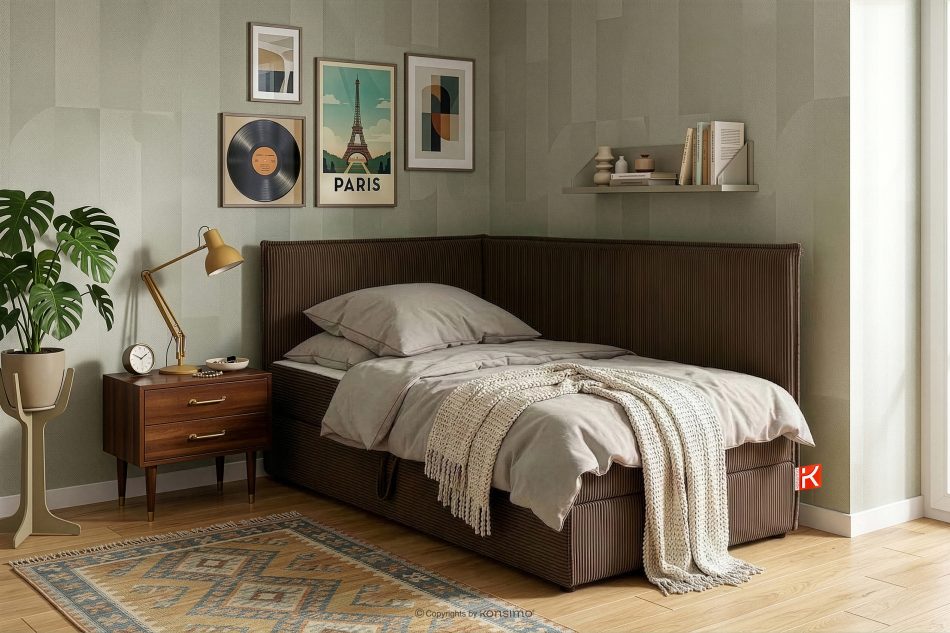 ROTI Boxspringbett 90 cm mit Rückenlehne aus dunkelbraunem Kordstoff dunkelbraun - Foto 13