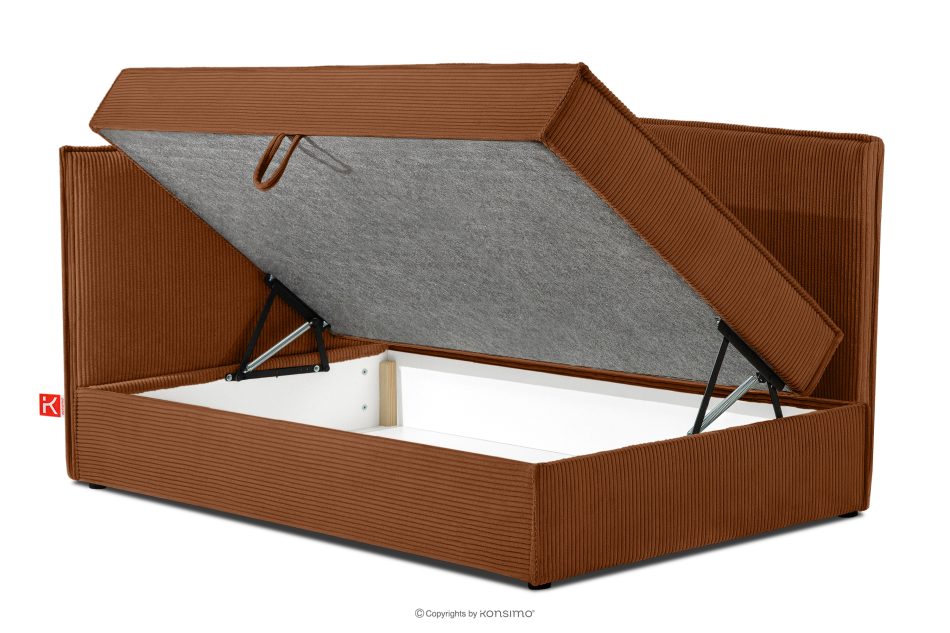 ROTI Boxspringbett 90 cm mit Rückenlehne aus rotem Kordstoff rotbraun - Foto 4