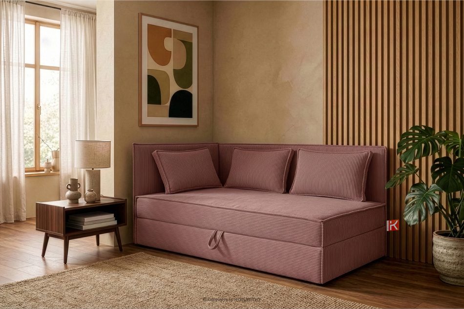 ROTI Boxspringbett 90 cm mit Rückenlehne aus rosa Kordstoff rosa - Foto 12