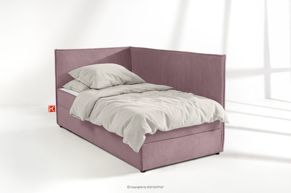 ROTI Boxspringbett 90 cm mit Rückenlehne aus hellviolettem Kordstoff hellviolett - Foto 1