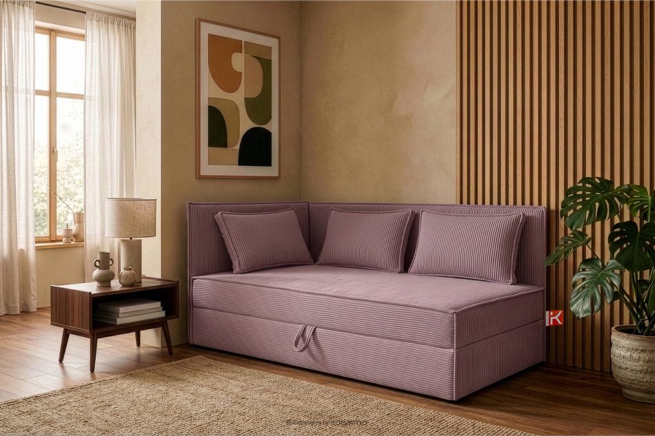 ROTI Boxspringbett 90 cm mit Rückenlehne aus hellviolettem Kordstoff hellviolett - Foto 12