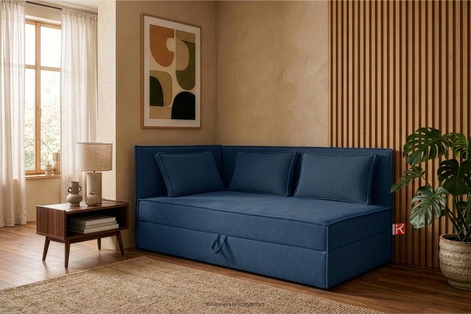 ROTI Boxspringbett 90 cm mit Rückenlehne aus dunkelblauem Kordstoff marineblau - Foto 12