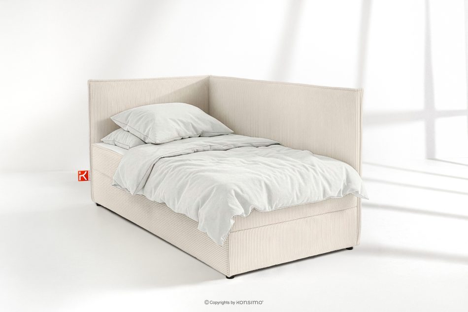 ROTI Boxspringbett 90 cm mit Rückenlehne aus ecrufarbenem Kordstoff ecru - Foto 1
