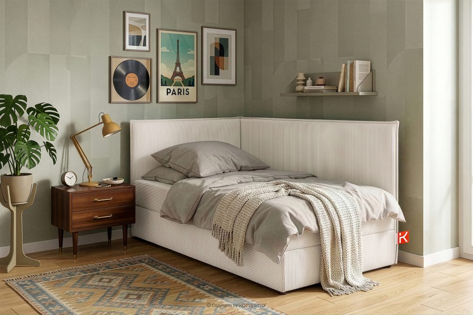 ROTI Boxspringbett 90 cm mit Rückenlehne aus ecrufarbenem Kordstoff ecru - Foto 13