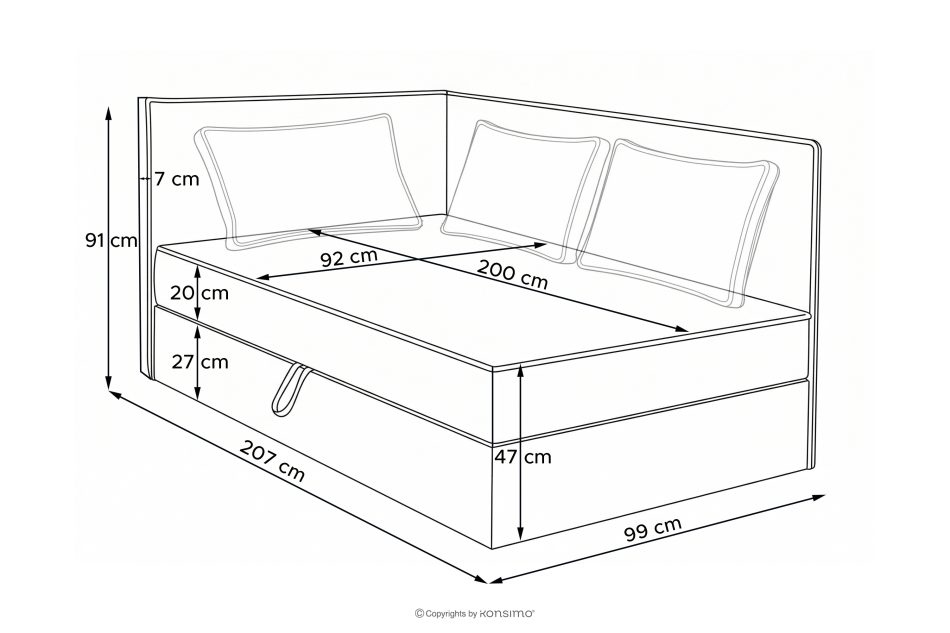 ROTI Boxspringbett mit Rückenlehne aus Kordstoff 90 cm schwarz schwarz - Foto 14