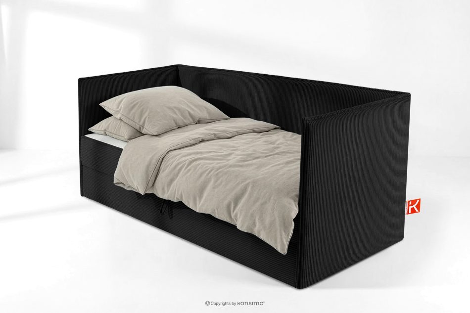 ROTI Boxspringbett 90 cm aus schwarzem Kordstoff schwarz - Foto 1