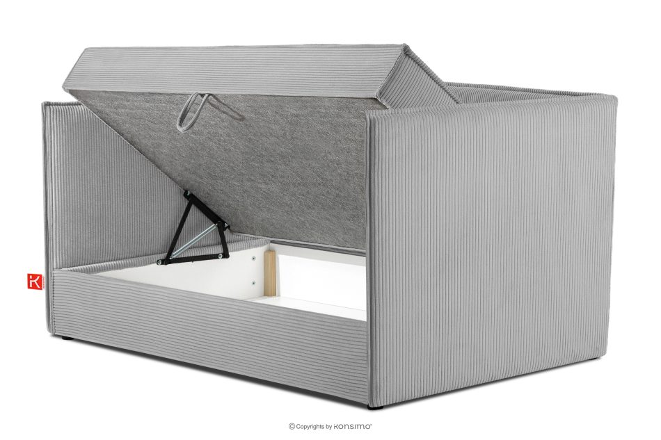 ROTI Boxspringbett 90 cm aus hellgrauem Kordstoff hellgrau - Foto 4