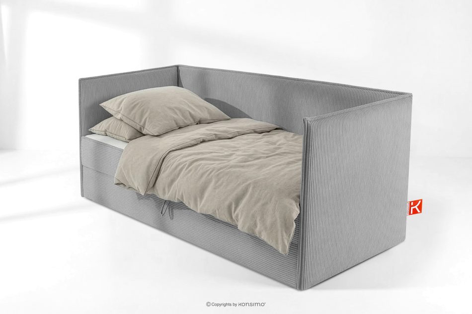 ROTI Boxspringbett 90 cm aus hellgrauem Kordstoff hellgrau - Foto 1