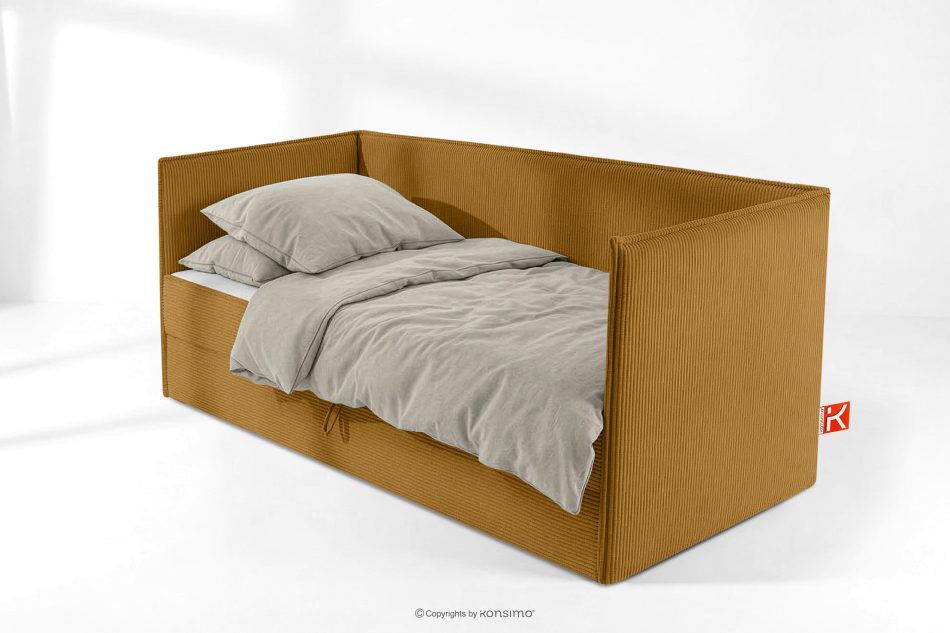 ROTI Boxspringbett 90 cm aus gelbem Kordstoff gelb - Foto 1