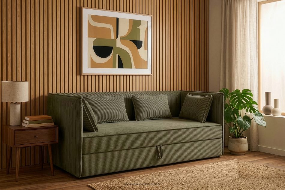 ROTI Boxspringbett 90 cm aus olivgrünem Kordstoff olivgrün - Foto 12