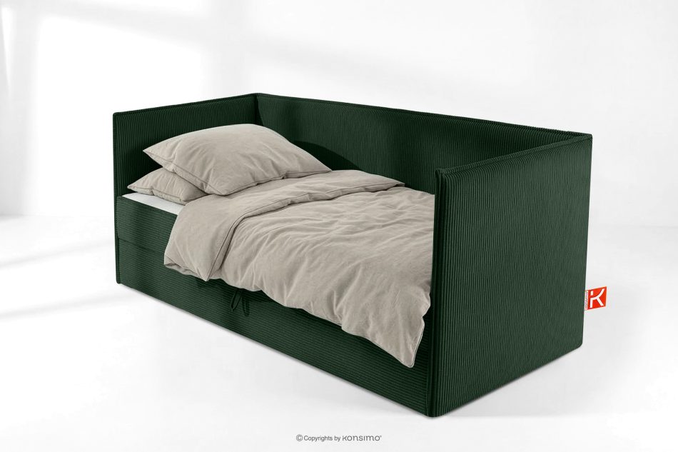 ROTI Boxspringbett für Jugendliche im Sofa-Stil aus Kordstoff 90 cm dunkelgrün dunkelgrün - Foto 1