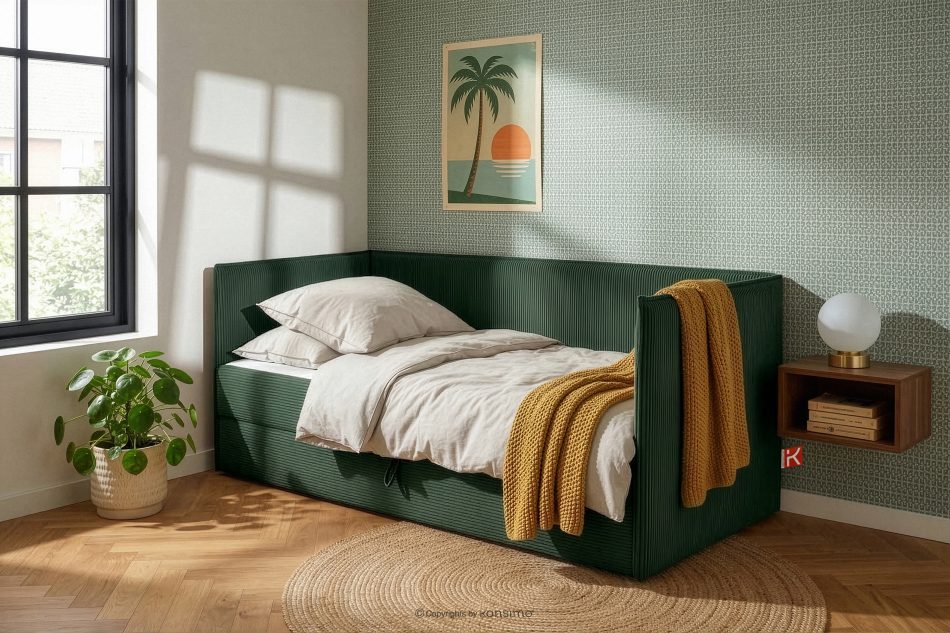 ROTI Boxspringbett für Jugendliche im Sofa-Stil aus Kordstoff 90 cm dunkelgrün dunkelgrün - Foto 13