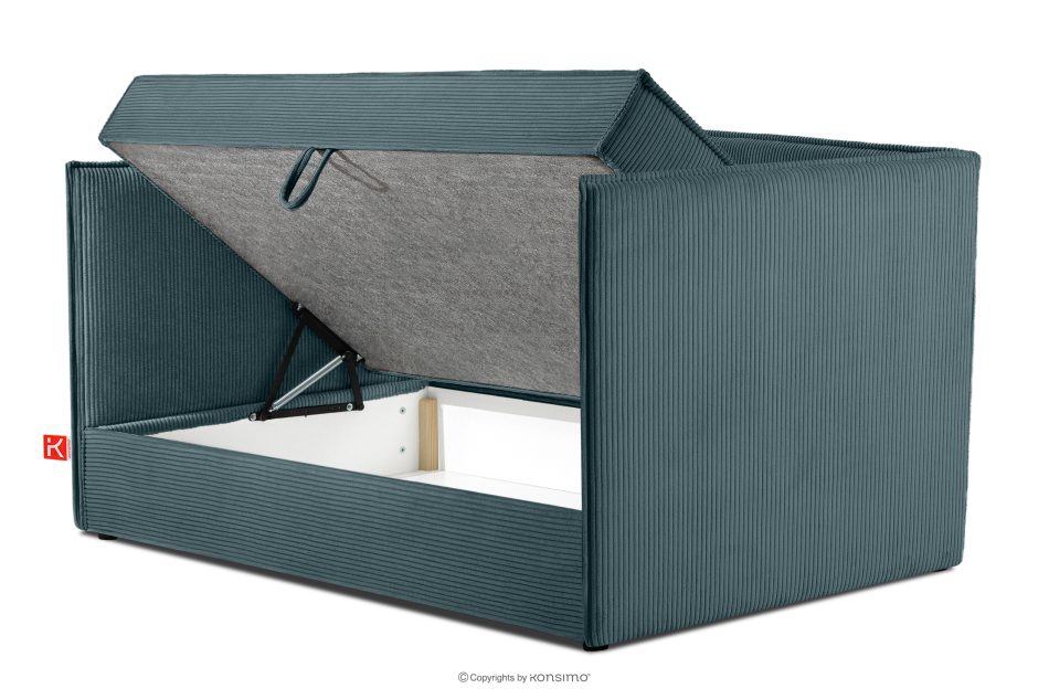 ROTI Boxspringbett für Jugendliche im Sofa-Stil aus Kordstoff 90 cm blau blau - Foto 4