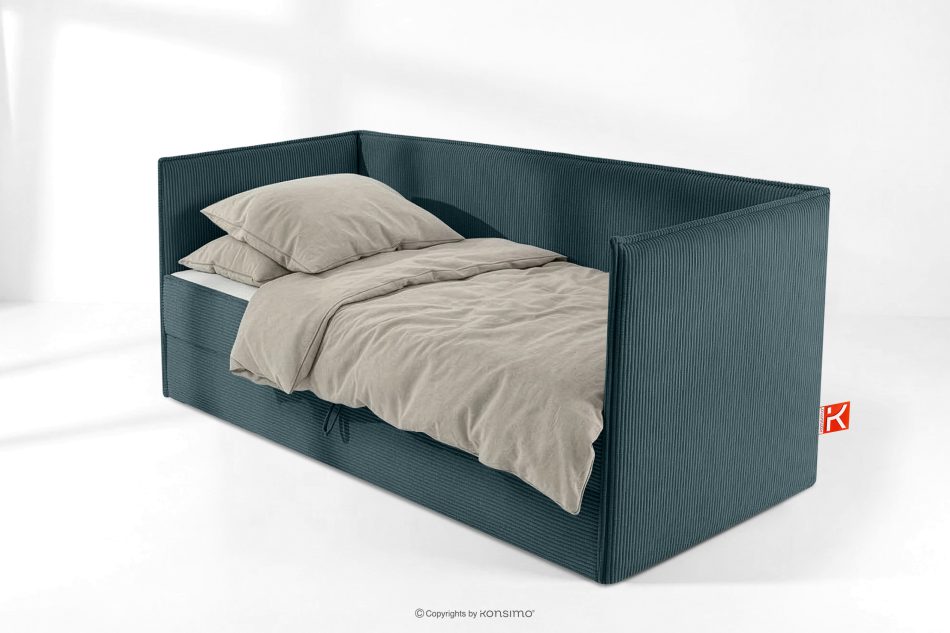 ROTI Boxspringbett für Jugendliche im Sofa-Stil aus Kordstoff 90 cm blau blau - Foto 1