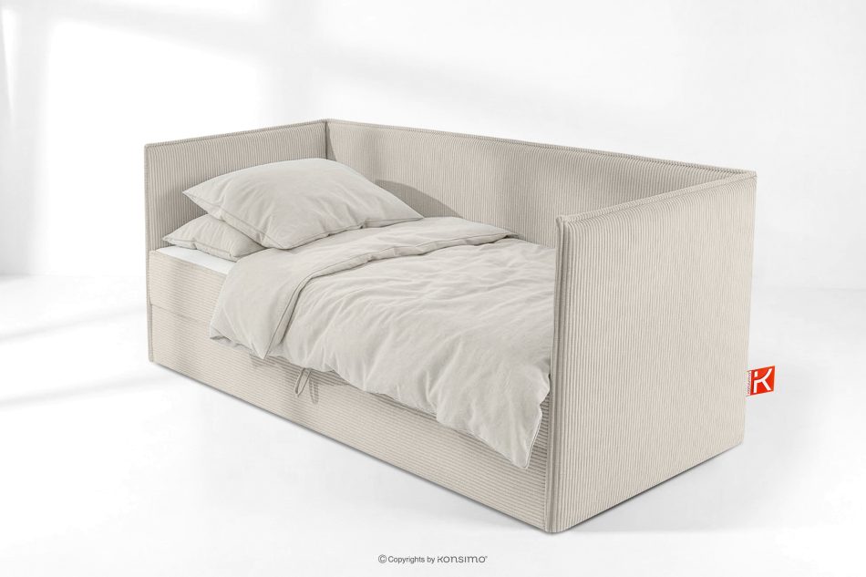 ROTI Boxspringbett für Jugendliche im Sofa-Stil aus Kordstoff 90 cm cremefarben cremefarben - Foto 1