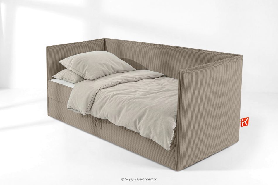 ROTI Boxspringbett für Jugendliche im Sofa-Stil aus Kordstoff 90 cm beige beige - Foto 1
