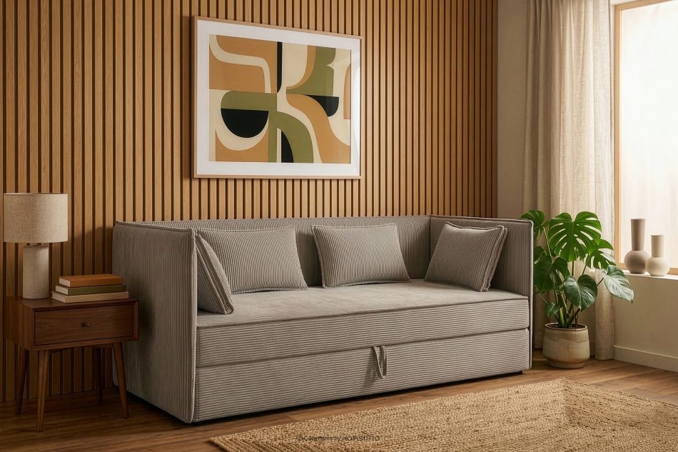 ROTI Boxspringbett für Jugendliche im Sofa-Stil aus Kordstoff 90 cm beige beige - Foto 12