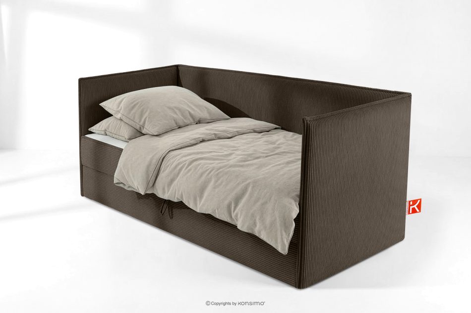 ROTI Boxspringbett für Jugendliche im Sofa-Stil aus Kordstoff 90 cm braun braun - Foto 1