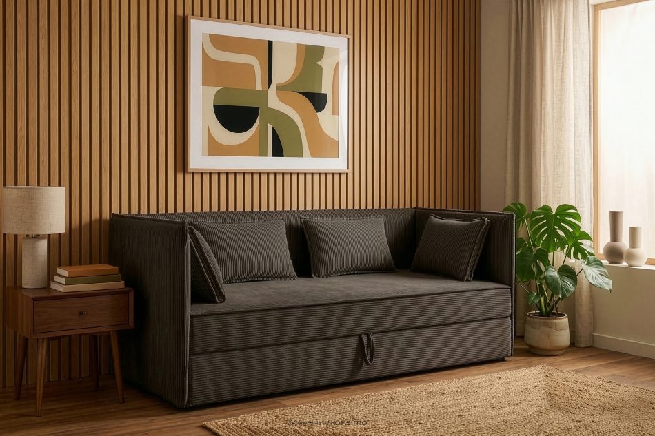 ROTI Boxspringbett für Jugendliche im Sofa-Stil aus Kordstoff 90 cm braun braun - Foto 12