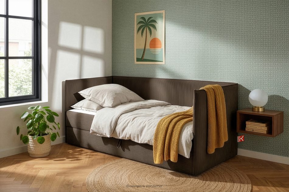 ROTI Boxspringbett für Jugendliche im Sofa-Stil aus Kordstoff 90 cm braun braun - Foto 13