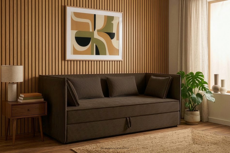 ROTI Boxspringbett mit Sofalehne aus Kordstoff 90 cm dunkelbraun dunkelbraun - Foto 12