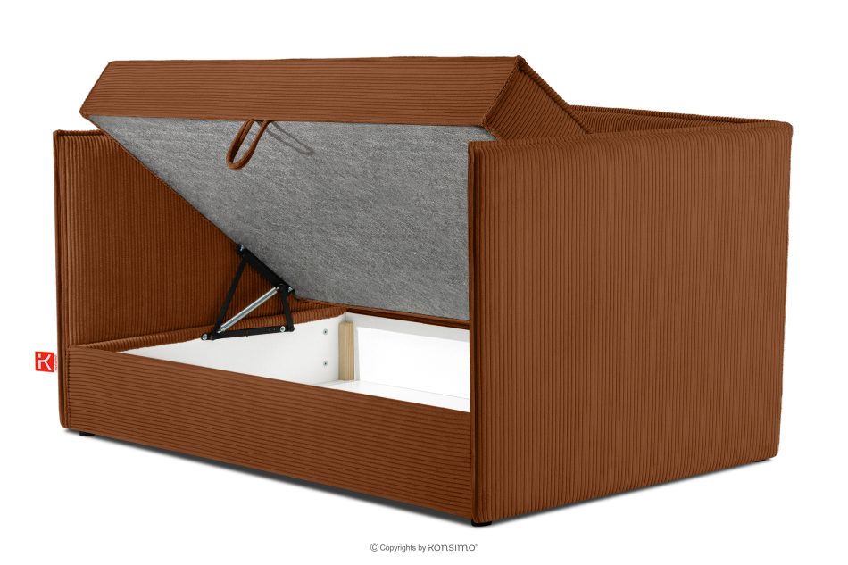 ROTI Boxspringbett mit Sofalehne aus Kordstoff 90 cm rot rotbraun - Foto 4
