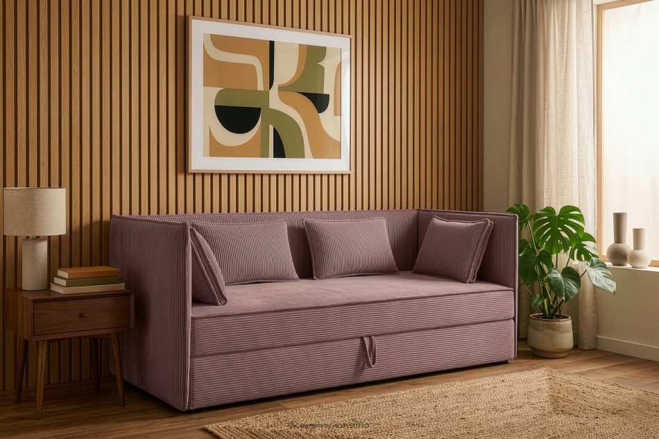 ROTI Boxspringbett mit Sofalehne aus Kordstoff 90 cm hellviolett hellviolett - Foto 12