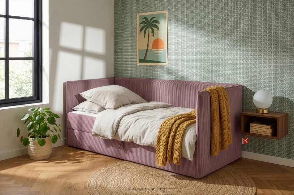 ROTI Boxspringbett mit Sofalehne aus Kordstoff 90 cm hellviolett hellviolett - Foto 13