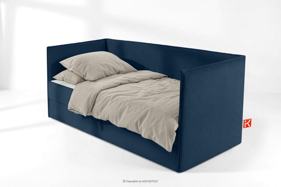 ROTI Boxspringbett mit Sofalehne aus Kordstoff 90 cm marineblau marineblau - Foto 1