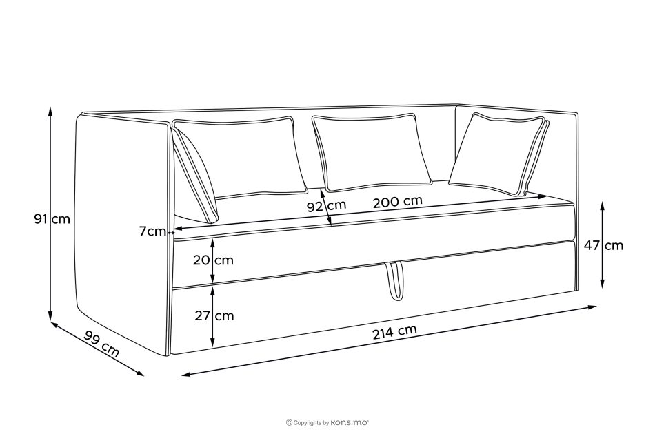 ROTI Boxspringbett mit Sofalehne aus Kordstoff 90 cm marineblau marineblau - Foto 14