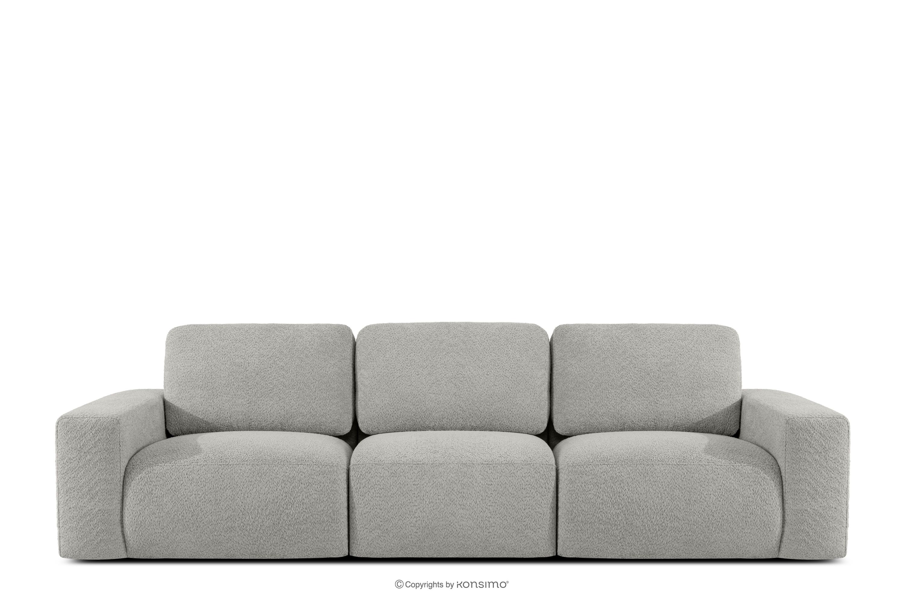 Modulares Dreisitzer-Sofa aus hellgrauem Bouclé-Stoff