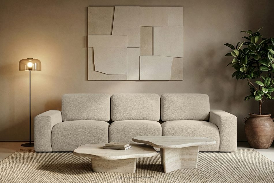 ZUCCO Modulares Dreisitzer-Sofa aus hellbeigem Bouclé-Stoff hellbeige - Foto 10