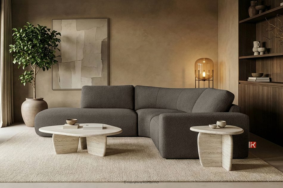 ZUCCO Modulares Ecksofa aus Bouclé-Stoff, links, dunkelbraun dunkelbraun - Foto 11
