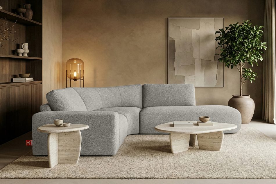 ZUCCO Modulares Ecksofa aus Bouclé-Stoff, rechts, hellgrau hellgrau - Foto 11