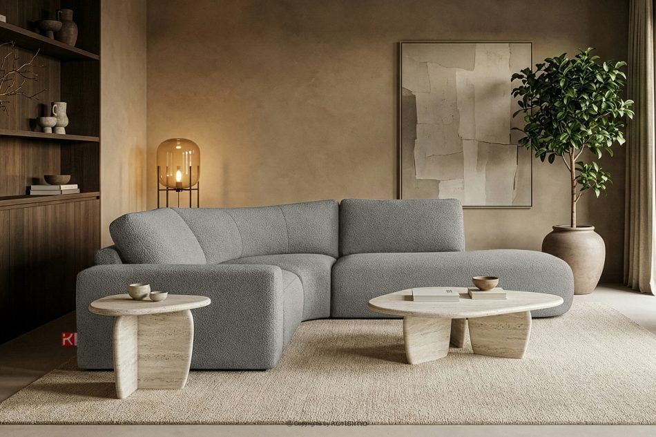 ZUCCO Modulares Ecksofa aus Bouclé-Stoff rechts dunkelgrau dunkelgrau - Foto 11