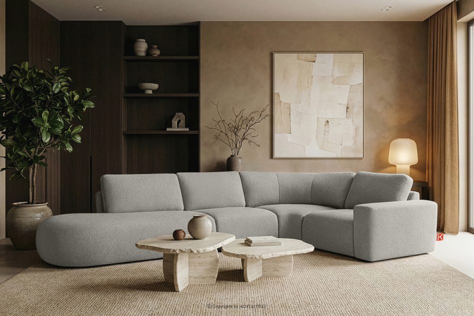 ZUCCO Modulares Ecksofa in organischer Form Bouclé-Stoff links hellgrau hellgrau - Foto 11