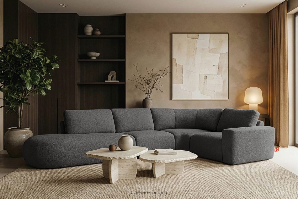 ZUCCO Modulares Ecksofa in organischer Form Bouclé-Stoff links graphit graphit - Foto 11
