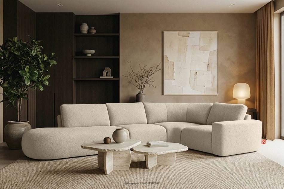 ZUCCO Modulares Ecksofa in organischer Form Bouclé-Stoff links hellbeige hellbeige - Foto 11