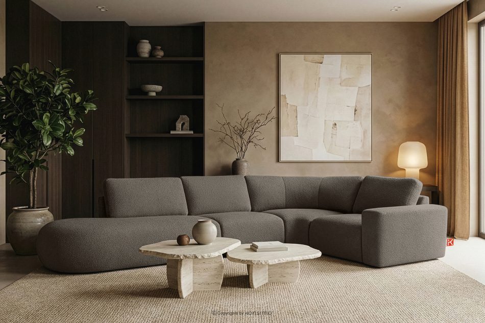 ZUCCO Modulares Ecksofa in organischer Form Bouclé-Stoff links dunkelbraun dunkelbraun - Foto 11