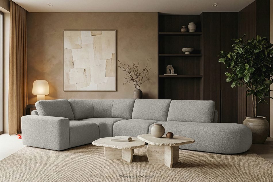 ZUCCO Modulares Ecksofa in organischer Form Bouclé-Stoff rechts hellgrau hellgrau - Foto 11