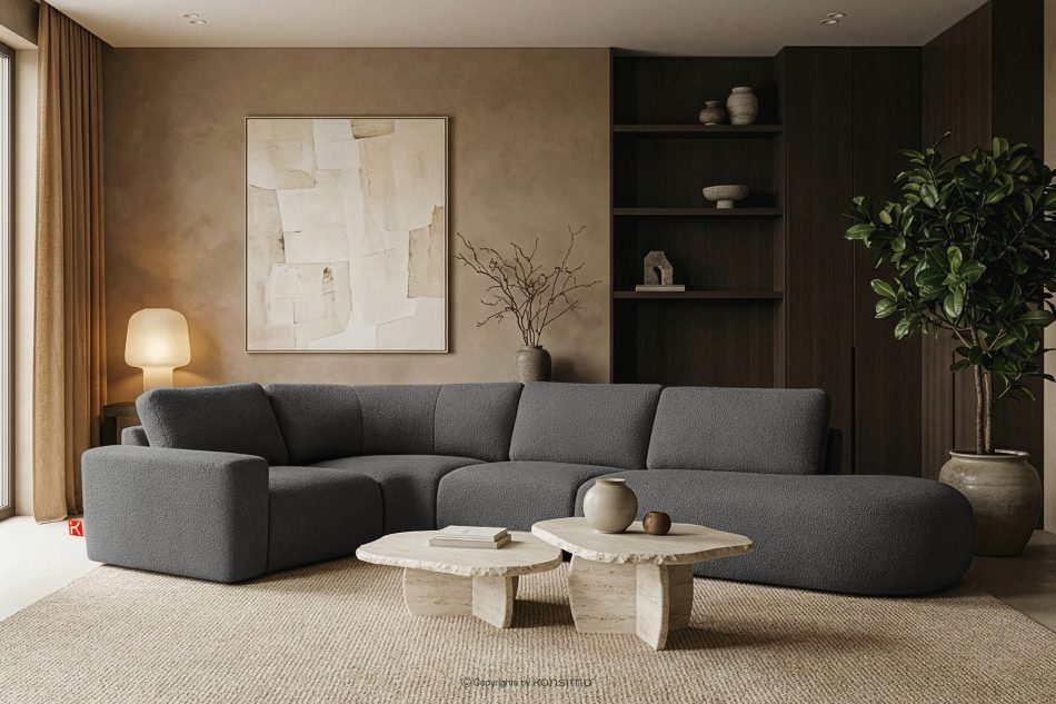 ZUCCO Modulares Ecksofa in organischer Form Bouclé-Stoff rechts graphit graphit - Foto 11