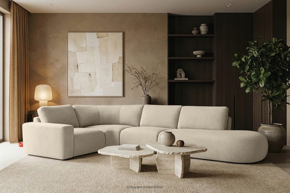 ZUCCO Modulares Ecksofa in organischer Form Bouclé-Stoff rechts hellbeige hellbeige - Foto 11