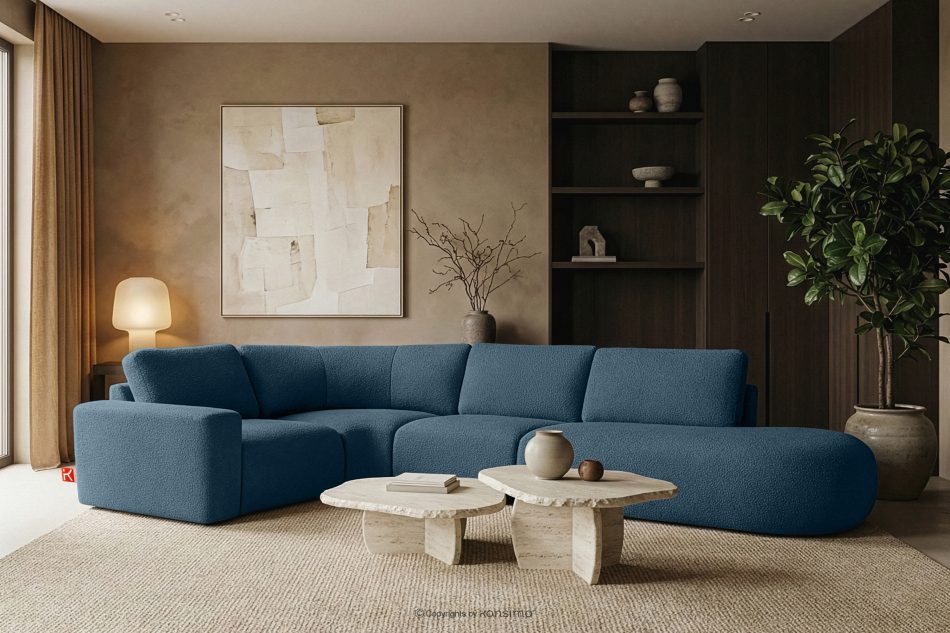 ZUCCO Modulares Ecksofa in organischer Form Bouclé-Stoff rechts dunkelblau dunkelblau - Foto 11