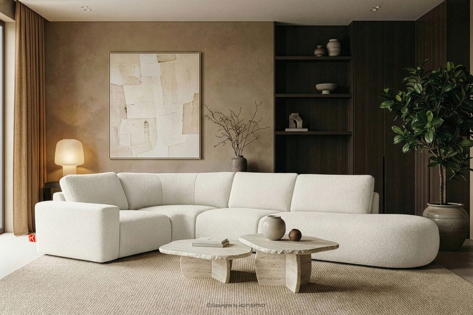 ZUCCO Modulares Ecksofa in organischer Form Bouclé-Stoff rechts ecru ecru - Foto 11