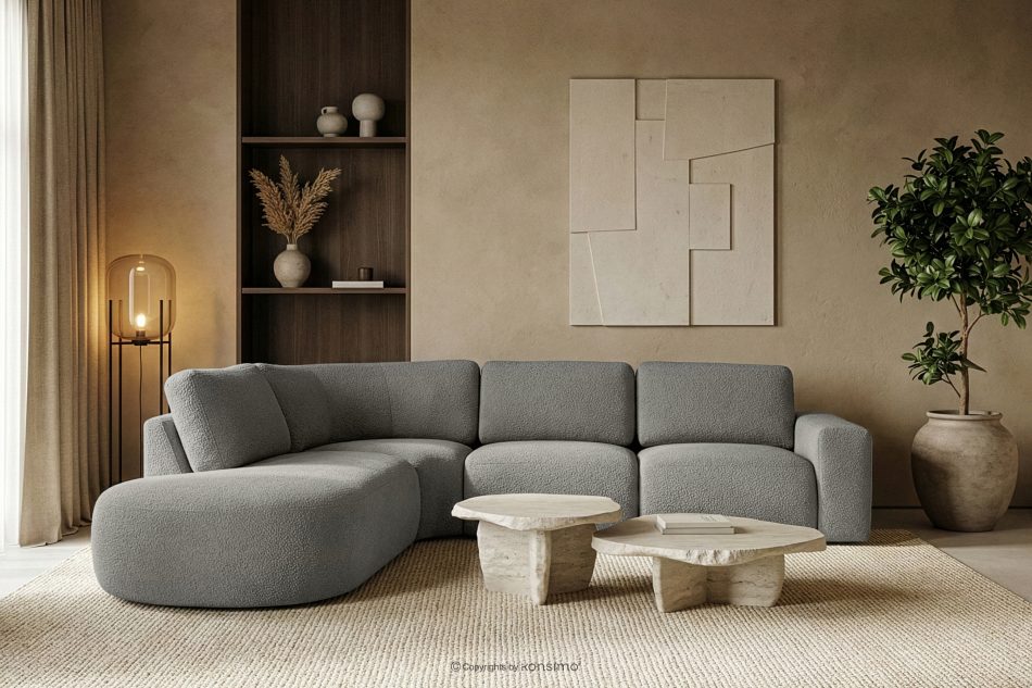 ZUCCO Große modulare Ecksofa aus Bouclé-Stoff links dunkelgrau dunkelgrau - Foto 10