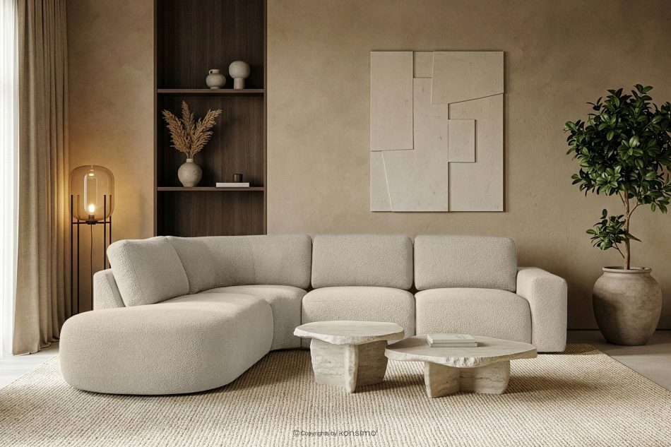 ZUCCO Großes modulares Ecksofa aus Bouclé-Stoff links hellbeige hellbeige - Foto 11