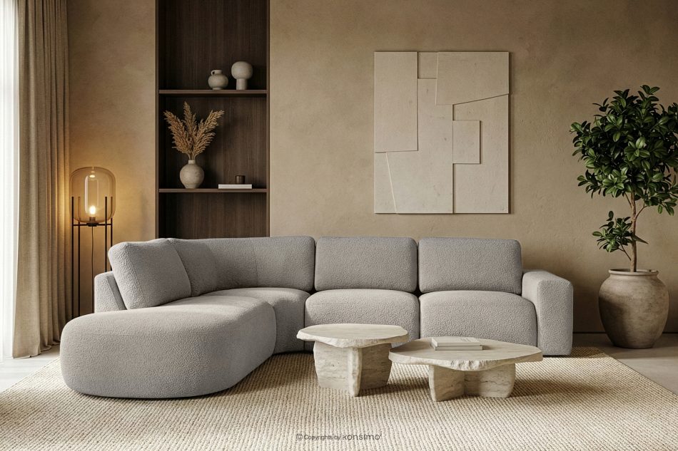 ZUCCO Großes modulares Ecksofa aus Bouclé-Stoff links braun braun - Foto 11