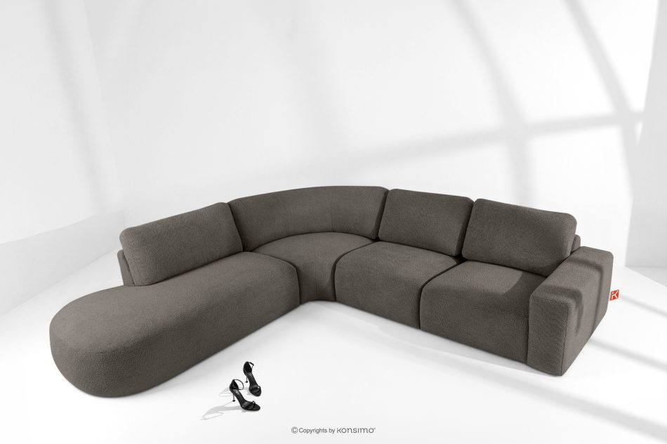 ZUCCO Großes modulares Ecksofa aus Bouclé-Stoff links dunkelbraun dunkelbraun - Foto 1